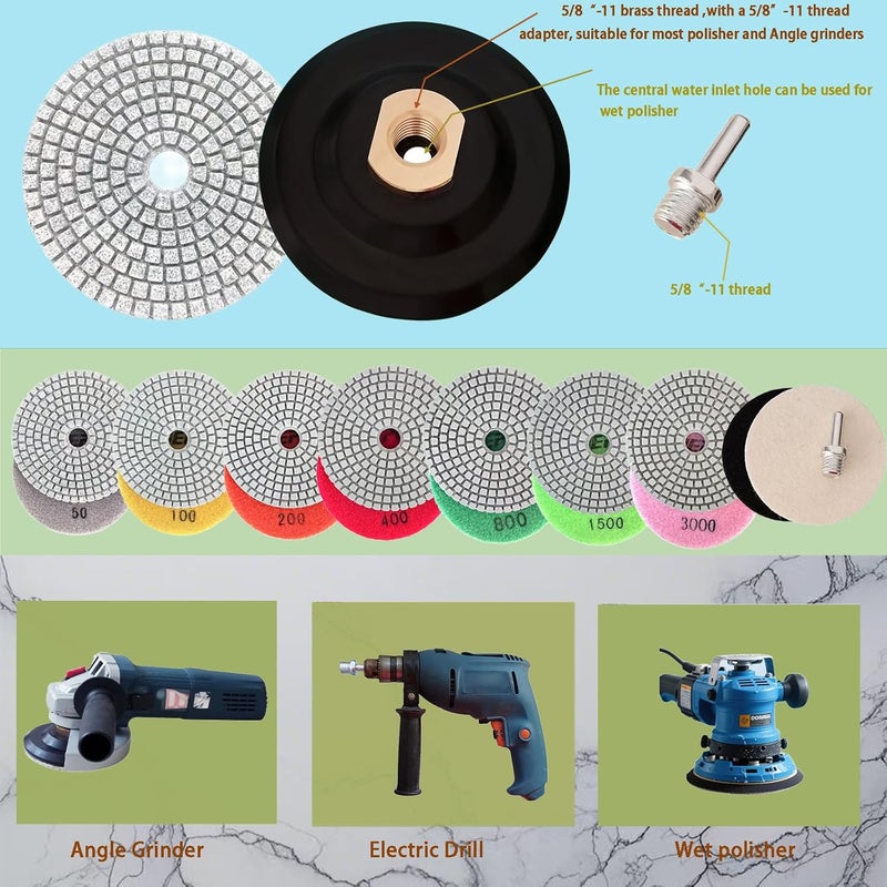 VANEPIC 4 Inch Diamond Polishing Pads Marble polishing kit 50-3000 Wet/Dry Set 12 Pieces for Drill Grinder Polisher for Concrete Marble Quartz Stone Countertop Granite polishing refurbishment - Image 5